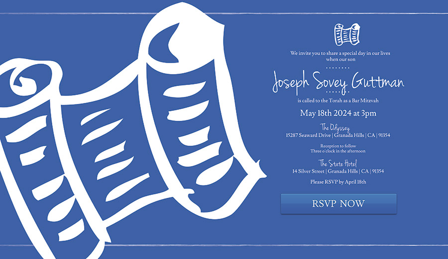 Bar Mitzvah Invitation - Blue Torah